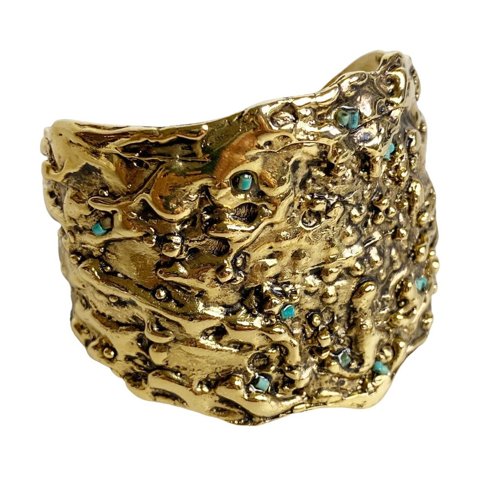 Double Happiness Alchemy Asher cuff bracelet gold plated turquoise stones 2.5”